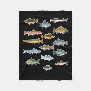 Types Of Freshwater Fish Fishing Fleece Blanket
