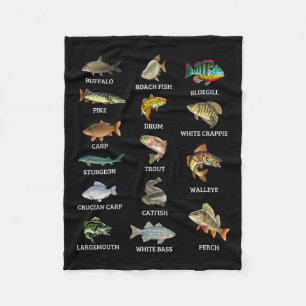 Types Of Freshwater Fish Species Fishing Fisherman Fleece Blanket