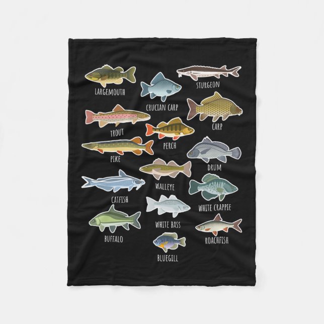 Types Of Freshwater Fish Species Fishing  Fleece Blanket (Front)