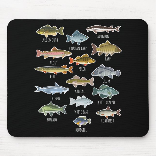 Types Of Freshwater Fish Species Fishing Mouse Mat (Front)