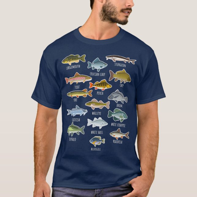 Types Of Freshwater Fish Species Fishing T-Shirt (Front)