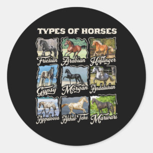 Types Of Horses Breeds Equestrian Horseback Riding Classic Round Sticker
