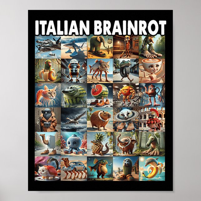 Types Of Italian Brainrot Meme Character Hand Draw Poster (Front)