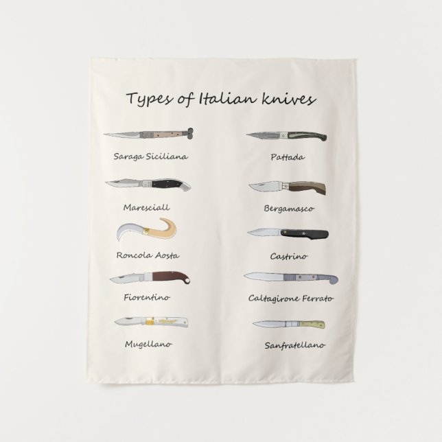  Types of Italian Knives – Illustrated Tapestry (Front)