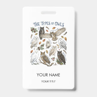 Types of Owls Watercolor Personalised ID Badge
