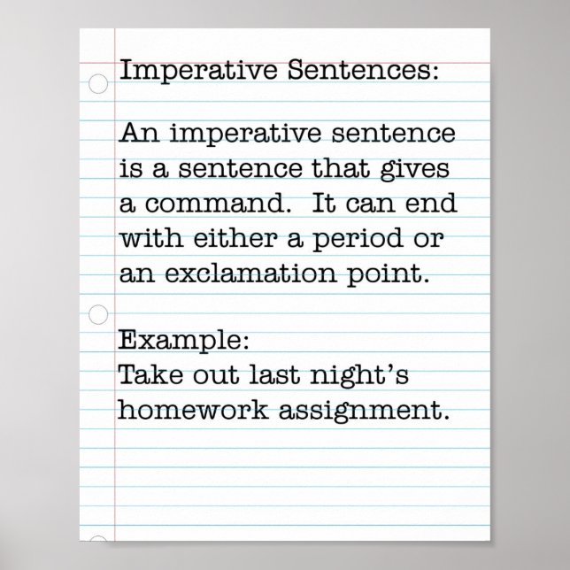Types of Sentences:  Imperative Sentences Poster (Front)