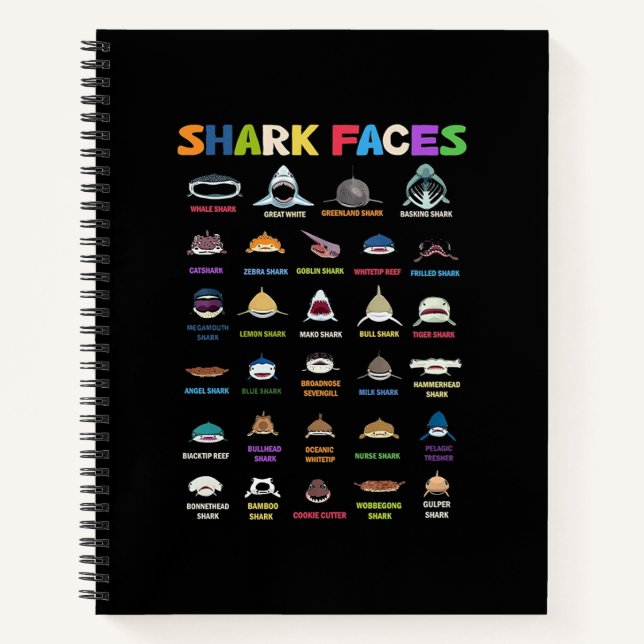 Types Of Shark Faces Notebook (Front)
