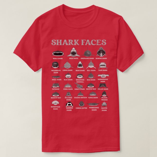Types Of Shark Faces T-Shirt (Design Front)