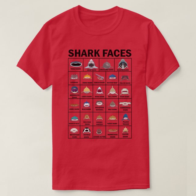 Types Of Shark Faces T-Shirt (Design Front)