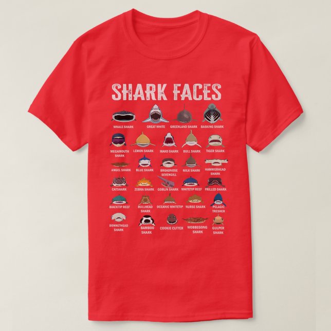 Types Of Shark Faces T-Shirt (Design Front)