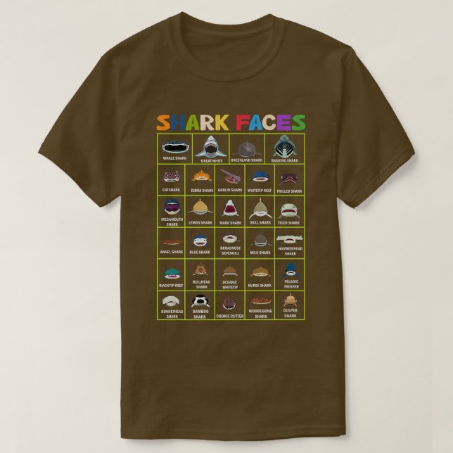 Types Of Shark Faces T-Shirt (Design Front)