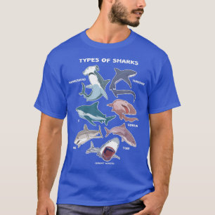 Types Of Sharks Great White Hammerhead Tiger Bull T-Shirt