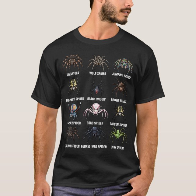 Types Of Spiders Scientific Species Chart T-Shirt (Front)