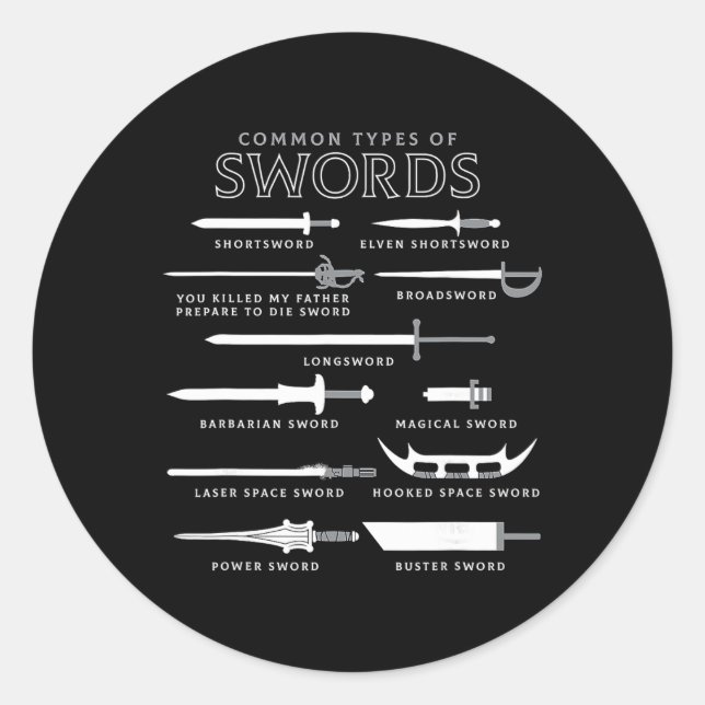 Types Of Swords  Classic Round Sticker (Front)