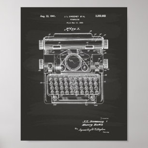 Typewriter 1941 Patent Art - Chalkboard Poster