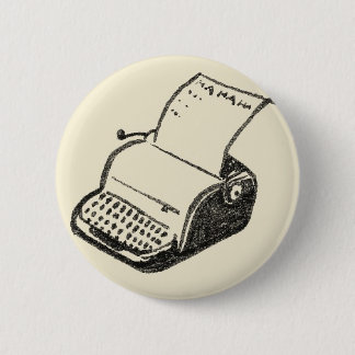 typewriter 6 cm round badge