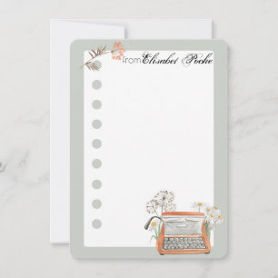 Typewriter and Flowers Note Card