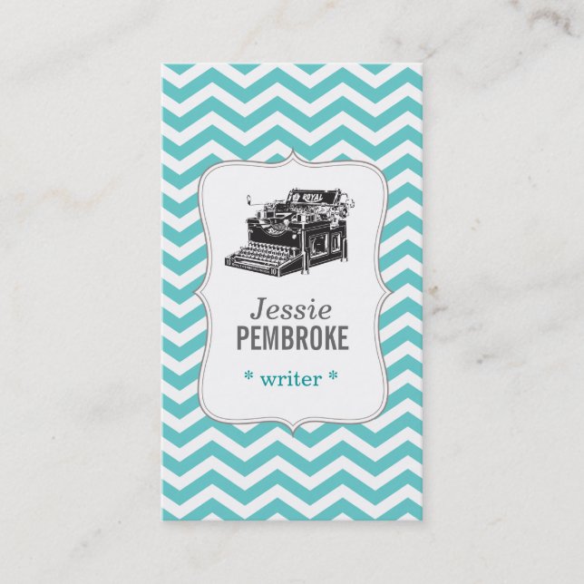 Typewriter business card teal (Front)