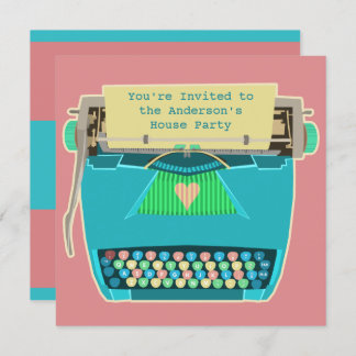 Typewriter Cute Retro Modern Personalised Party Invitation