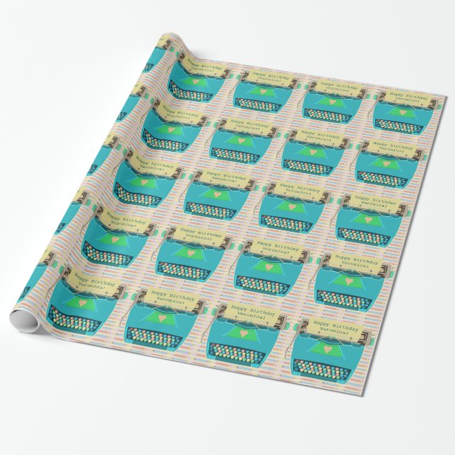 Typewriter Cute Retro Modern Personalised Text Wrapping Paper (Unrolled)
