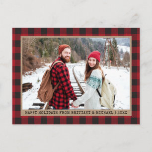 Typewriter Font Christmas Photo Kraft Red Plaid Postcard