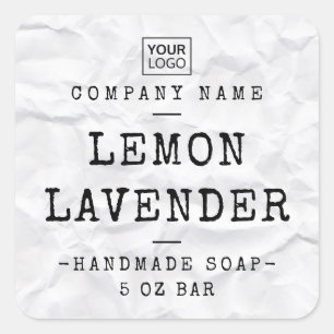 Typewriter font creased white paper product labels