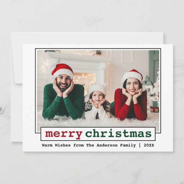 Typewriter Font Merry Christmas Photo Holiday Card (Front)