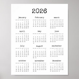 Typewriter font minimalist 2022 calendar poster