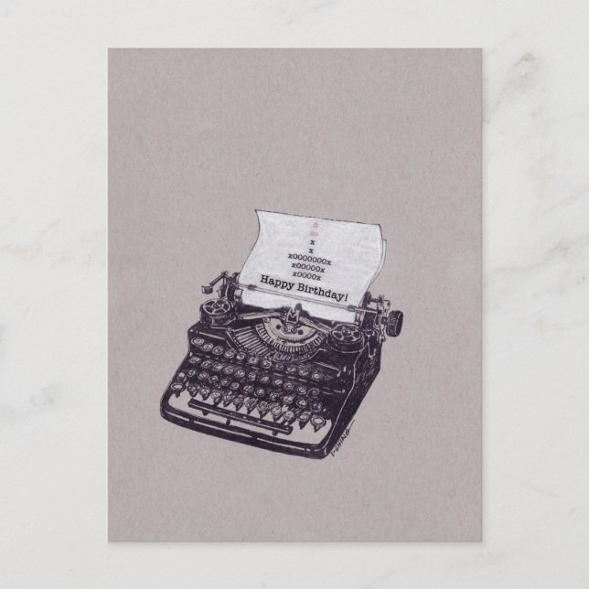 Typewriter Happy Birthday Cupcake Postcard (Front)