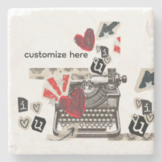 typewriter I love you Stone Coaster