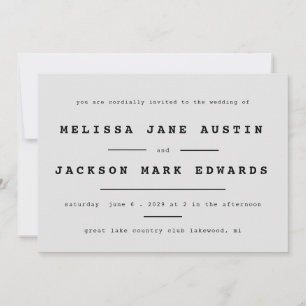 Typewriter Minimalism Stone Grey Wedding Invitation