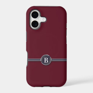Typewriter Monogram Black Line Button on Burgundy