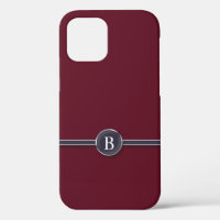 Typewriter Monogram Black Line Button on Burgundy
