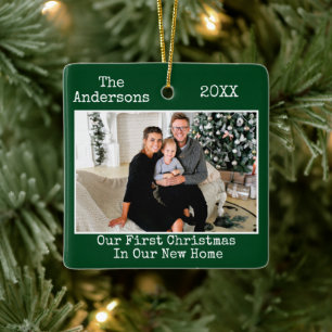 Typewriter Text First Christmas New Home Photo Ceramic Ornament