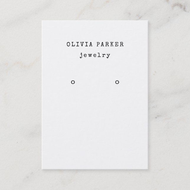 Typewriter Text on White | Earring Display Card (Front)
