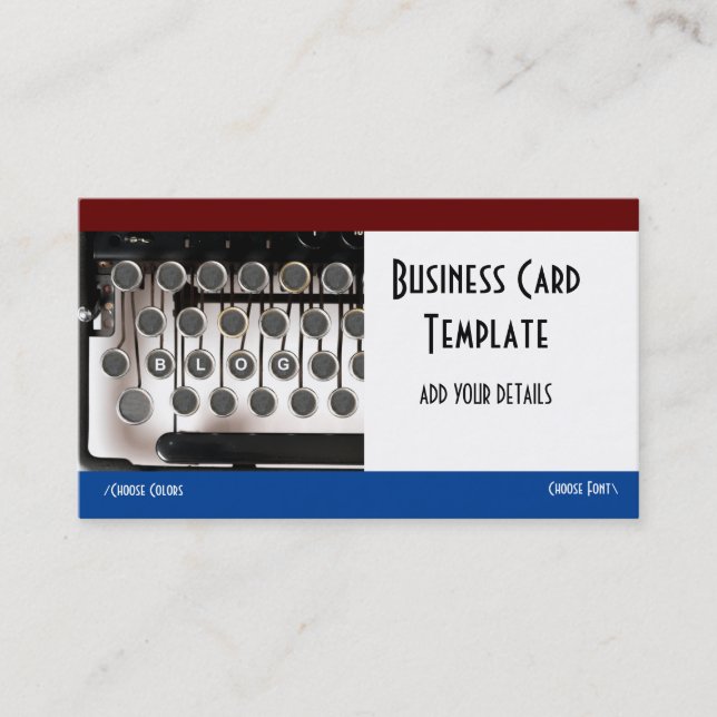 Typewriter Writer Blog Blogger Business Card (Front)