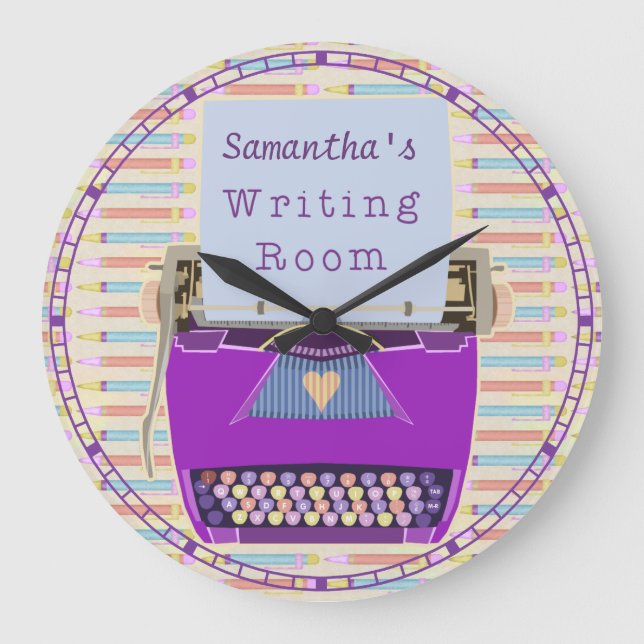 Typewriter Writing Room Personalised Author Large Clock (Front)