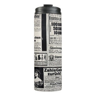 Typical advertisements in German in a European new Thermal Tumbler