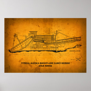 Typical Alaska Gold Mining Dredge Blueprint Poster