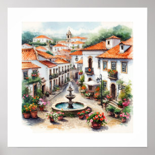 Typical portuguese village watercolor poster
