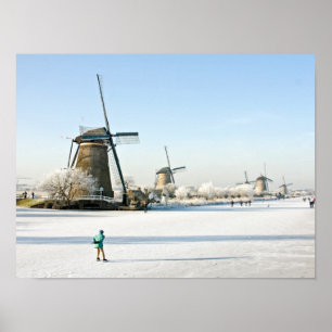 Typically dutch ice skating  at Kinderdijk Holland Poster