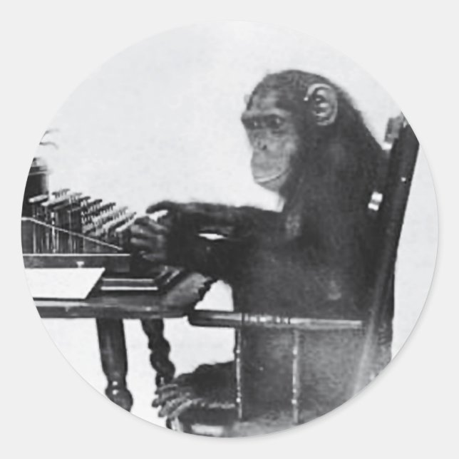 Typing Monkey Classic Round Sticker (Front)