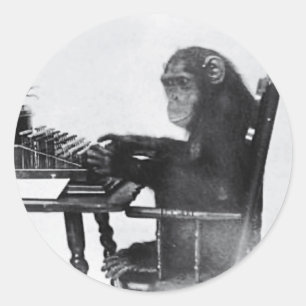 Typing Monkey Classic Round Sticker
