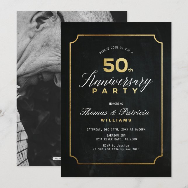 Typograph Gold 50th Wedding Anniversary Invitation (Front/Back)