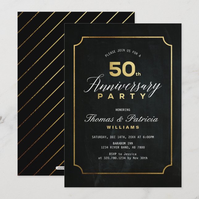 Typograph Gold 50th Wedding Anniversary Invitation (Front/Back)