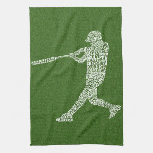 Typographic Baseball Softball Player Tea Towel