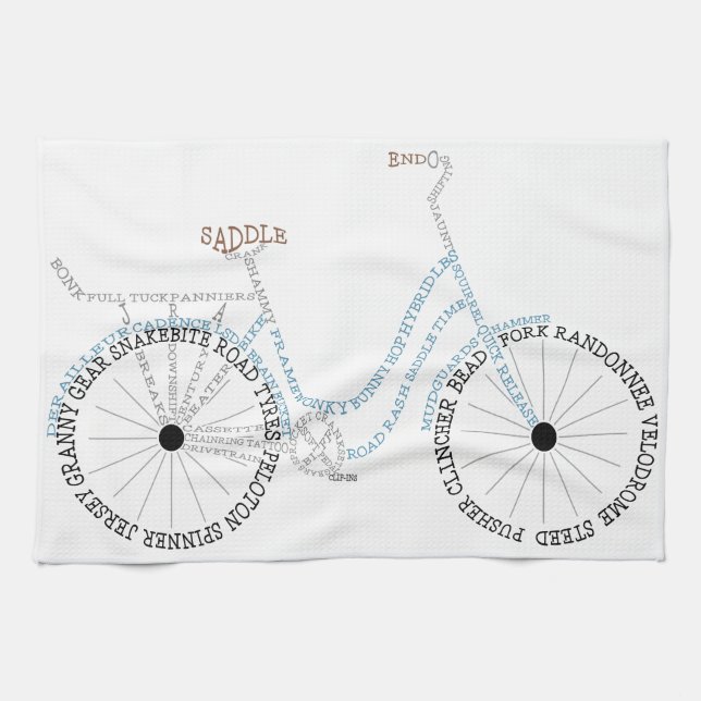 Typographic Bicycle Bike Biking Cycling Tea Towel (Horizontal)
