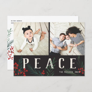 Typographic Botanicals 2 Photo Peace Holiday Postcard