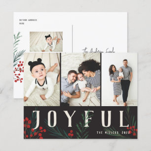 Typographic Botanicals 3 Photo Joyful Holiday Postcard