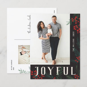 Typographic Botanicals Photo Joyful Holiday Postcard